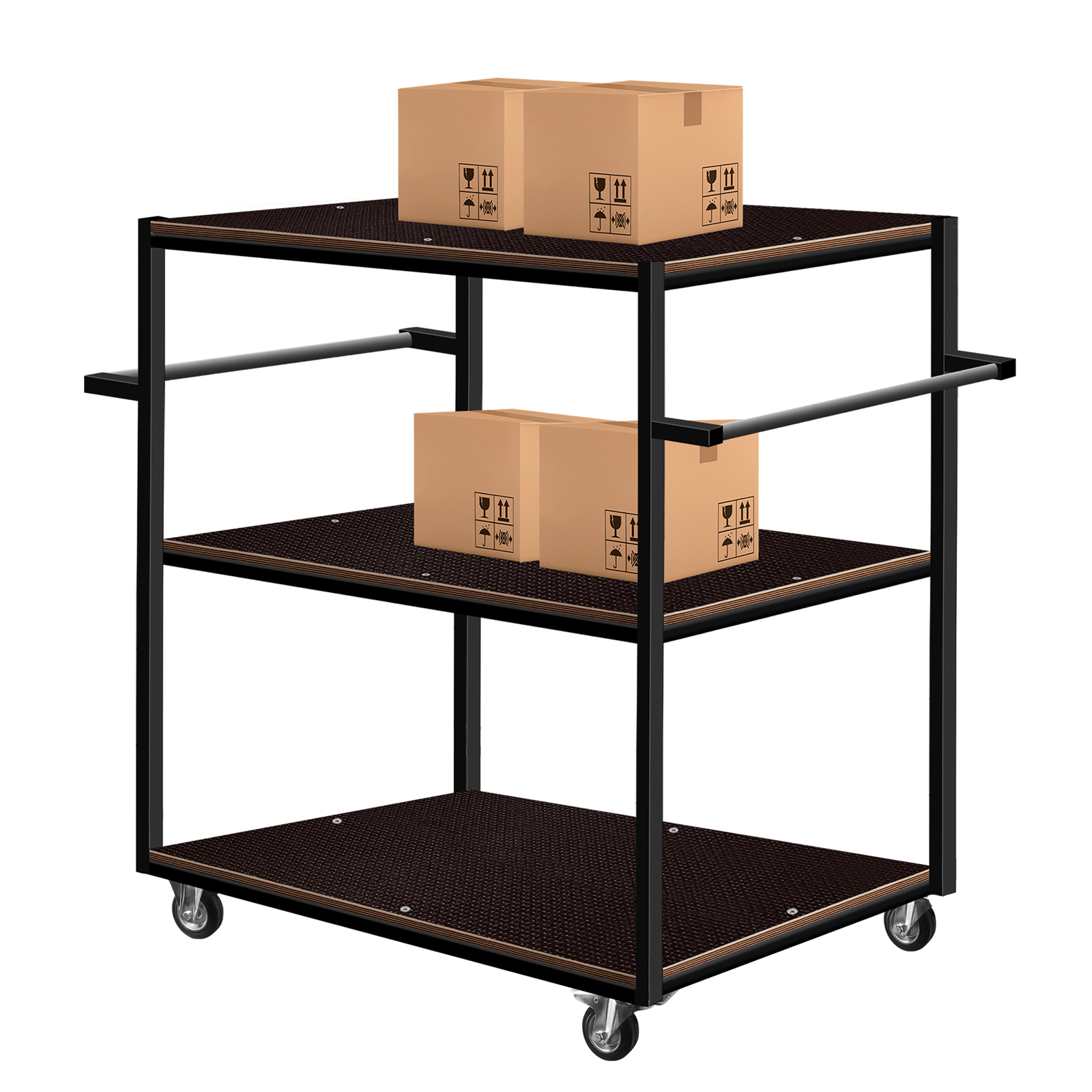 High transport trolley with three shelves