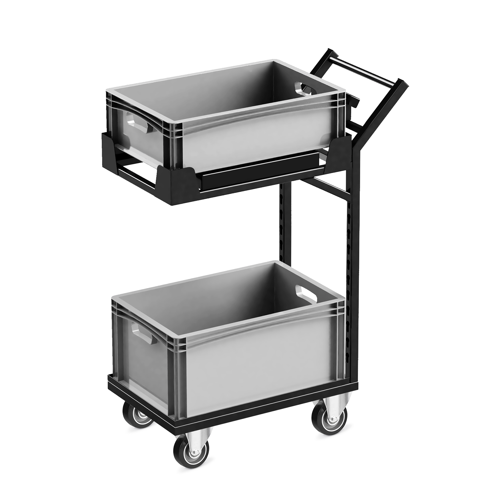 Warehouse trolley for container cuvette transport with built-in scale