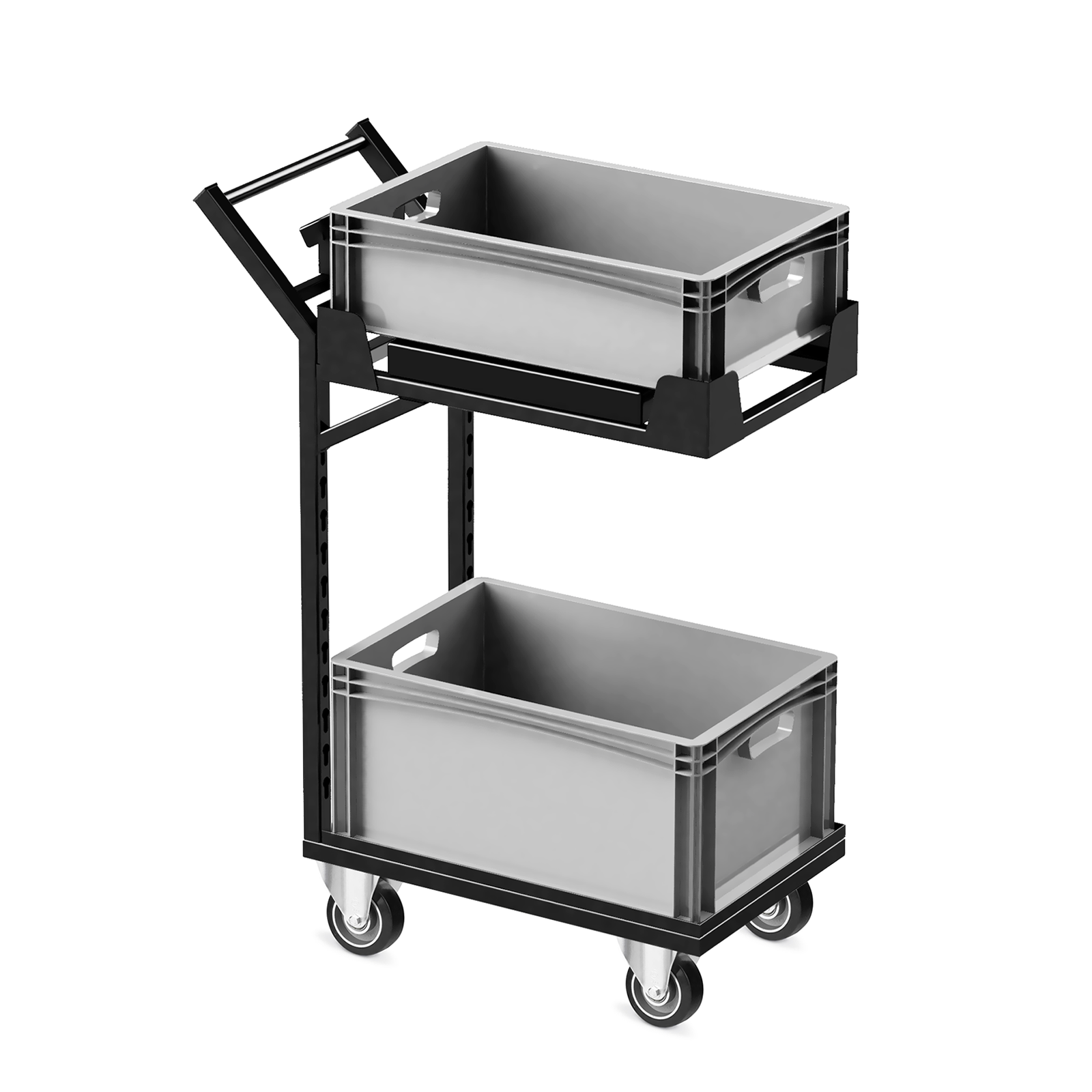 Warehouse trolley for container / cuvette transport with built-in scale