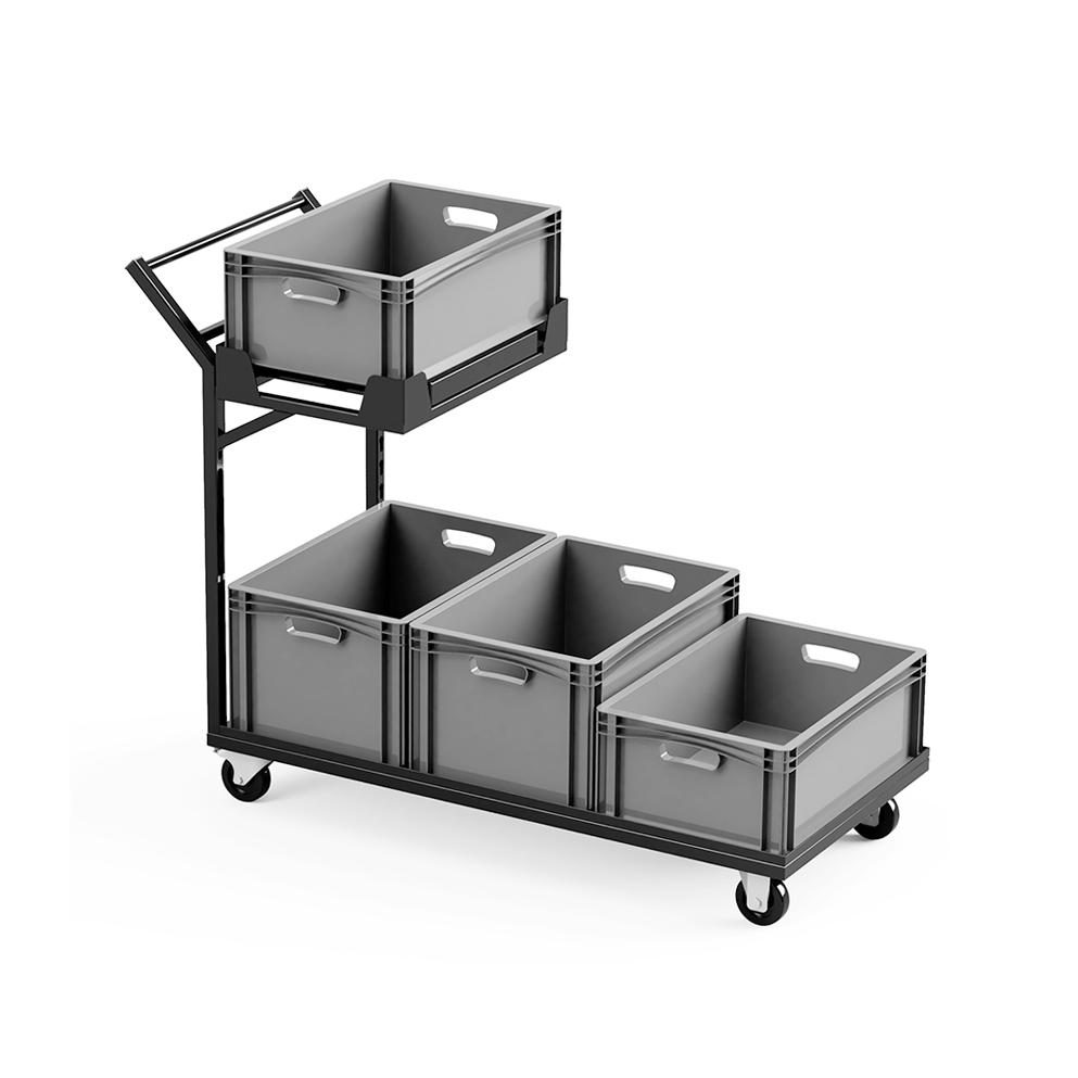 Enlarged warehouse trolley for containers / cuvettes transport with built-in scale